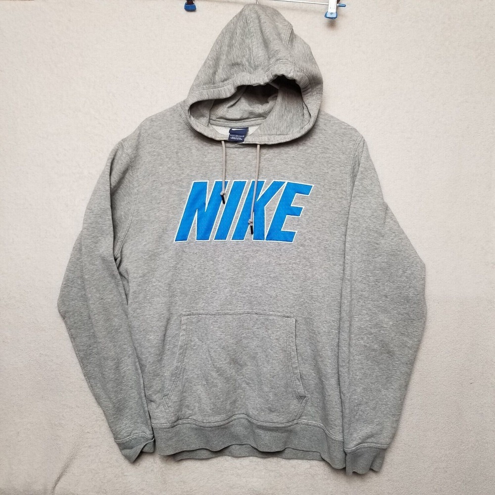 Nike Spellout Y2kHoodie Mens Lg Gray Blue Pullover Sweatshirt Blue Label - Picture 1 of 7